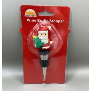 Christmas Holiday Metal / Rubber Wine Bottle Stopper ~ Santa Carrying Tree